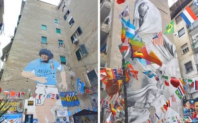 I murales di Maradona e della Pudicizia a Napoli: solo un racconto può unirli.